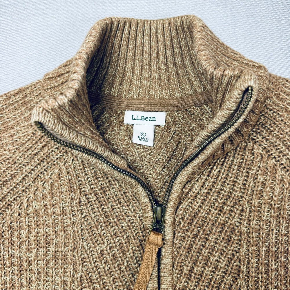L.L.Bean Sweater Women XS Brown Quarter Zip Ribbed Knit Cotton Blend